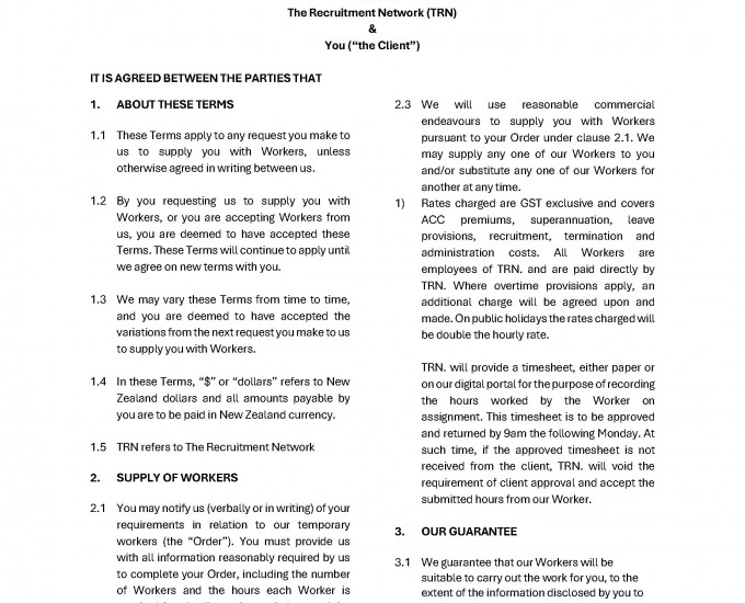 TRN Terms of Business Temporary 2025 Page 1