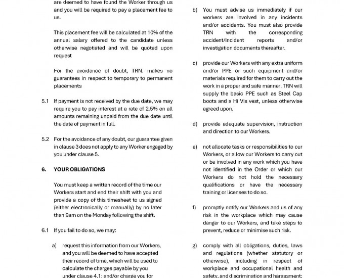 TRN Terms of Business Temporary 2025 Page 3